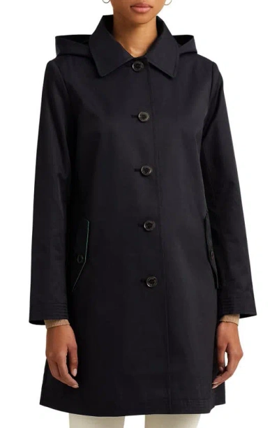 Ralph Lauren Cotton Blend Coat With Removable Hood In Dark Navy