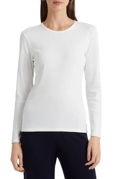 Ralph Lauren Lauren  Cotton Blend Long Sleeve Top In White