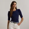 RALPH LAUREN COTTON-BLEND RIB-KNIT PUFF-SLEEVE TEE