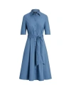 Ralph Lauren Lauren  Cotton-blend Shirtdress Woman Midi Dress Pastel Blue Size 6 Cotton, Nylon, Elast