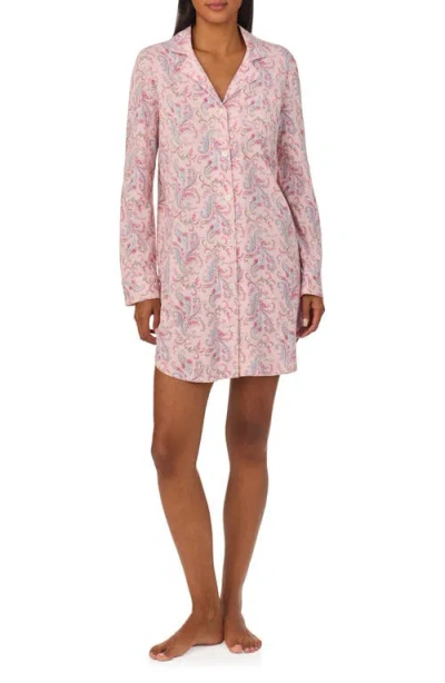 Lauren Ralph Lauren Cotton Blend Sleep Shirt In Peach Print