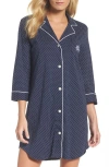Ralph Lauren Knit Notch Collar Cotton Sleep Shirt In Madeleine Navy/white Dot