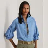 Ralph Lauren Cotton Poplin Blouson-sleeve Shirt In Sky Blue