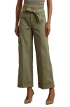 Ralph Lauren Lauren  Cotton Twill Wide Leg Cargo Pants In Sage Green