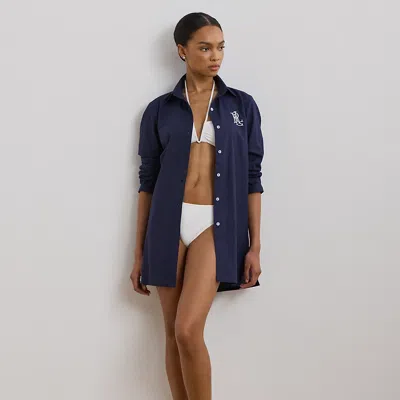 Ralph Lauren Cotton Voile Camp Shirt Cover-up In Dark Navy