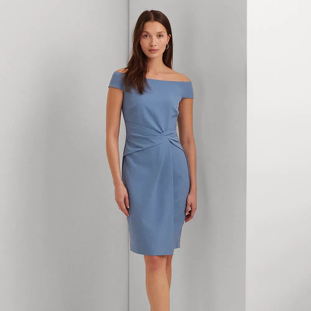 Lauren Ralph Lauren Crepe Off-the-shoulder Cocktail Dress In Pale Azure |  ModeSens