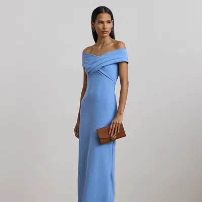 Ralph Lauren Crepe Off-the-shoulder Gown In Sky Blue
