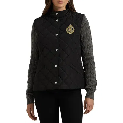Ralph Lauren Recycled W Crest 23 Quilted Vest Womensdark Navy Buu120 In Black