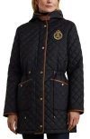 Ralph Lauren Lauren  Crest Logo Quilted Coat In Dk Navy
