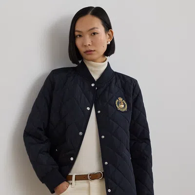 Ralph Lauren Crest-patch Quilted Bomber Jacket In Navy