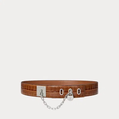 Ralph Lauren Croc-embossed Chain Padlock Wide Belt In Tobacco/lauren Tan