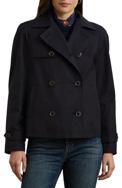 Ralph Lauren Lauren  Crop Cotton Blend Trench Coat In Dark Navy