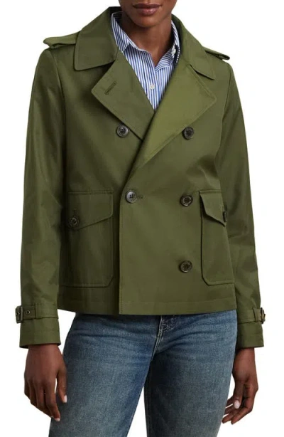 Ralph Lauren Lauren  Crop Cotton Blend Trench Coat In Olive Grove