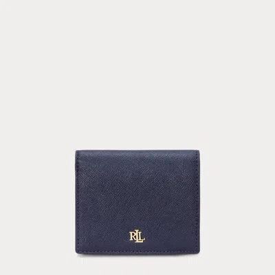 Ralph Lauren Crosshatch Leather Compact Wallet In Refined Navy