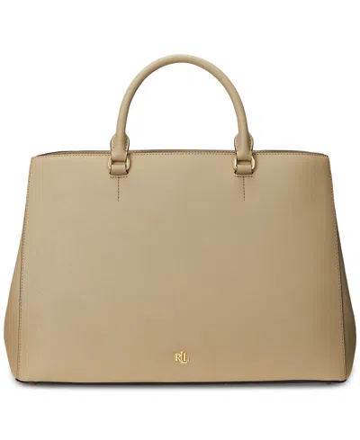 Ralph Lauren Crosshatch Leather Large Hanna Satchel In Birch Tan