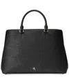 Ralph Lauren Crosshatch Leather Large Hanna Satchel In Black