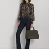 Ralph Lauren Crosshatch Leather Large Hanna Satchel In Dark Olive