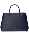 Ralph Lauren Crosshatch Leather Large Hanna Satchel In French Navy