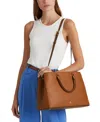 Ralph Lauren Crosshatch Leather Large Hanna Satchel In Lauren Tan