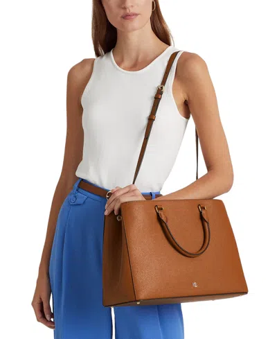 RALPH LAUREN CROSSHATCH LEATHER LARGE HANNA SATCHEL