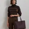 Ralph Lauren Crosshatch Leather Large Karly Tote In Pinot Noir