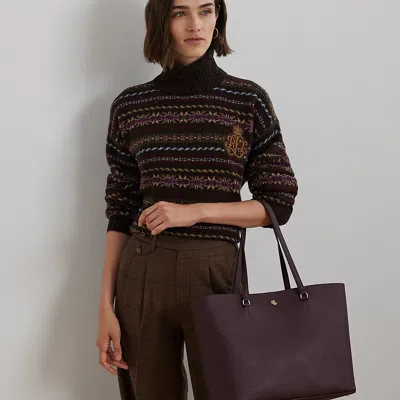 Ralph Lauren Crosshatch Leather Large Karly Tote In Pinot Noir