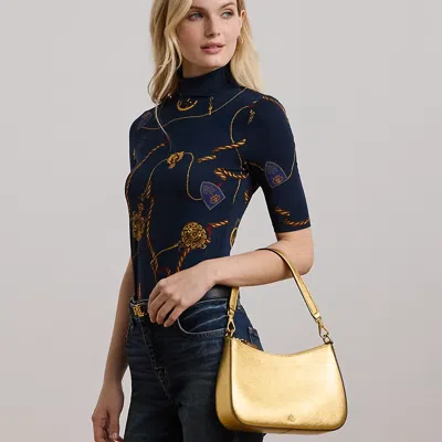 Ralph Lauren Crosshatch Leather Medium Danni Bag In Modern Gold