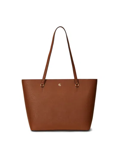 Ralph Lauren Crosshatch Leather Medium Karly Shopper Tote In Lauren Tan