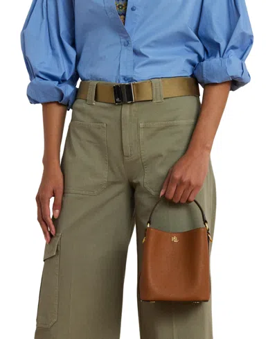 Ralph Lauren Crosshatch Leather Mini Reese Bucket Bag In Lauren Tan