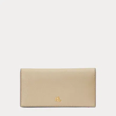 Ralph Lauren Crosshatch Leather Slim Wallet In Birch Tan