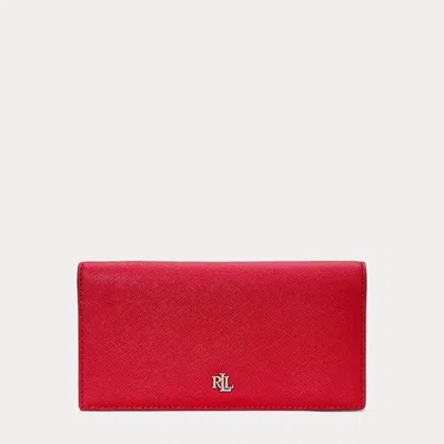 Ralph Lauren Crosshatch Leather Slim Wallet In Festive Red