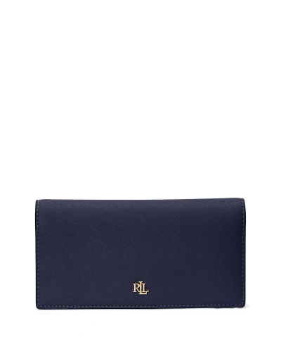 Lauren Ralph Lauren Crosshatch Leather Slim Wallet In Blue