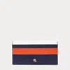 Ralph Lauren Crosshatch Leather Slim Wallet In Refined Navy/orange Lily