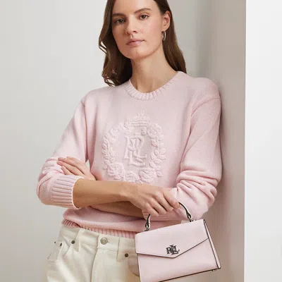 Ralph Lauren Crosshatch Leather Small Farrah Satchel In Hint Of Pink