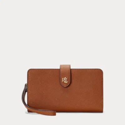 Ralph Lauren Crosshatch Leather Tech Wristlet In Lauren Tan