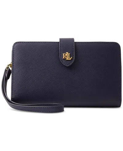 Ralph Lauren Crosshatch Leather Tech Wristlet In Navy