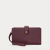 Ralph Lauren Crosshatch Leather Tech Wristlet In Pinot Noir