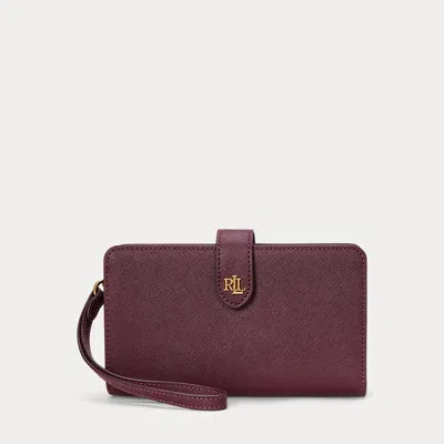Ralph Lauren Crosshatch Leather Tech Wristlet In Pinot Noir