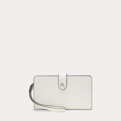 Ralph Lauren Crosshatch Leather Tech Wristlet In Soft White