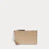 Ralph Lauren Crosshatch Leather Zip Card Case In Sand Dune