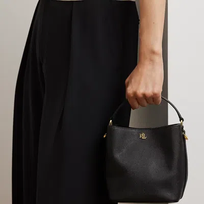 Ralph Lauren Crosshatch Small Reese Bucket Bag In Black
