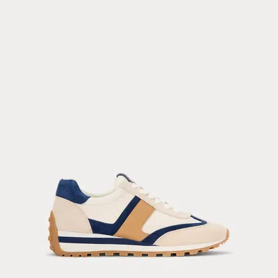 Ralph Lauren Dani White Sand Navy Multi Suede Trainers In White Leather