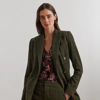 Ralph Lauren Double-breasted Checked Blazer In Farm Olive