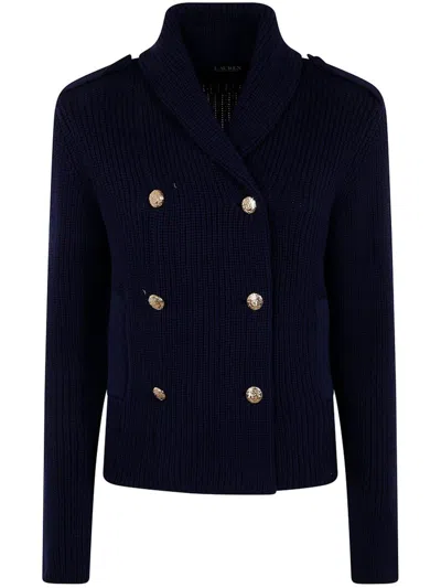 Ralph Lauren Lauren  Double Breasted Knitted Cardigan In Blau