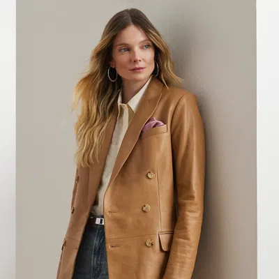 Ralph Lauren Double-breasted Lambskin Blazer In Caramel