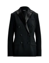 Ralph Lauren Lauren  Double-breasted Satin-trim Crepe Blazer Woman Blazer Black Size 8 Recycled Polye In Black