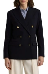 Ralph Lauren Lauren  Double Breasted Stretch Wool Crepe Blazer In Lauren Navy