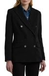 Ralph Lauren Lauren  Double Breasted Stretch Wool Crepe Blazer In Polo Black