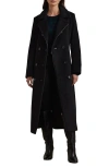 Ralph Lauren Lauren  Double Breasted Wool Blend Trench Coat In Black
