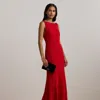 Ralph Lauren Double-faced Crepe Boatneck Gown In Festive Red